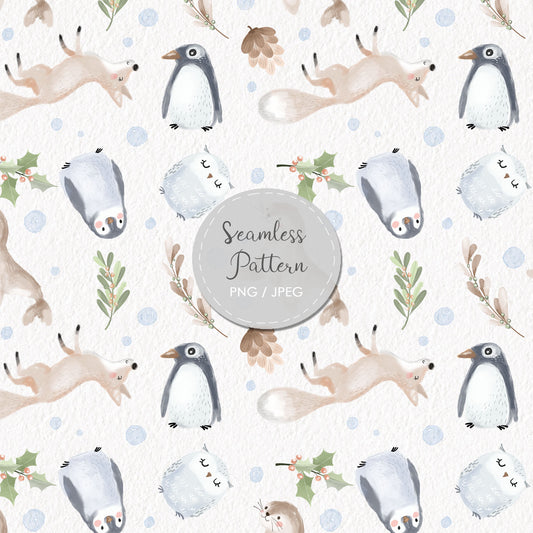 Animals winter Seamless Pattern, instant download PNG file - 300 dpi