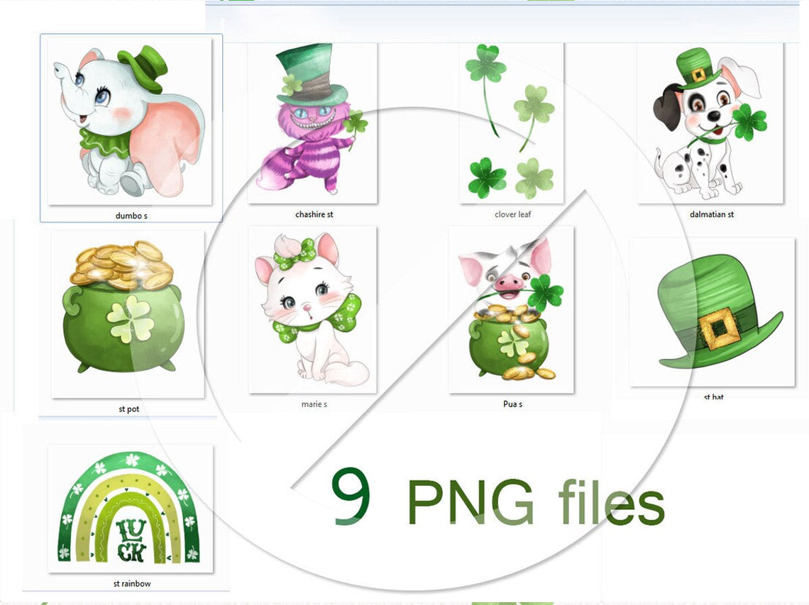 Cute animals St. Patrick's Day Clipart instant download PNG file - 300 dpi