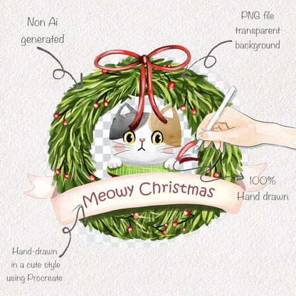 Christmas Cat Stocking clipart PNG files.
