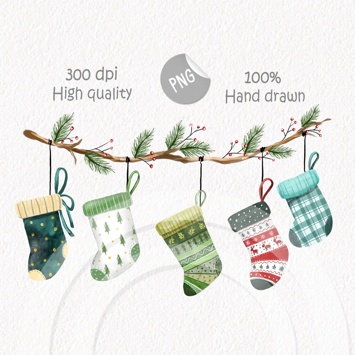 Christmas Cat Stocking clipart PNG files.