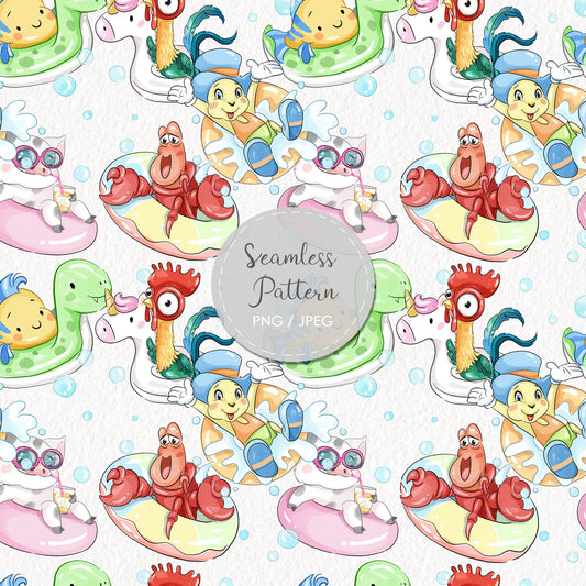 Summer party Seamless Pattern, instant download PNG , JPEG file - 300 dpi