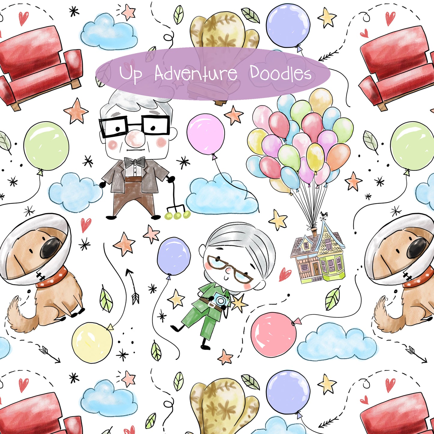 UP adventure Hand Drawn ,doodle clipart, Seamless Pattern, instant download PNG file - 300 dpi