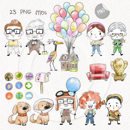 UP adventure Hand Drawn ,doodle clipart, Seamless Pattern, instant download PNG file - 300 dpi