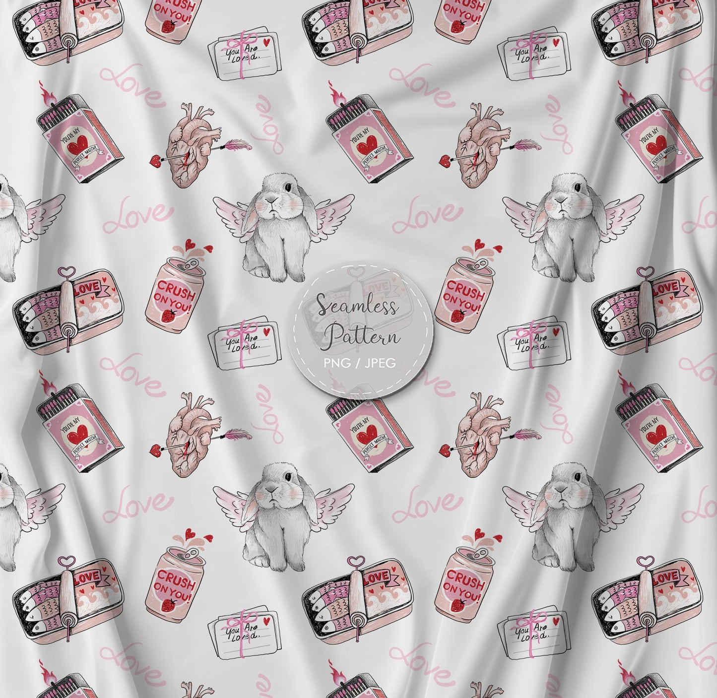 Valentine Seamless Pattern, instant download PNG file - 300 dpi