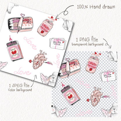 Valentine Seamless Pattern, instant download PNG file - 300 dpi