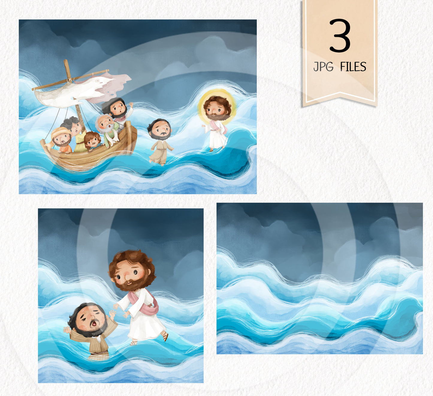 Jesus Walks on Water Clipart, Bible Characters Clipart PNG files 300 dpi.