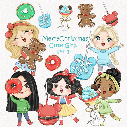 Christmas treats and girls set 1 Clipart , PNG file - 300 dpi