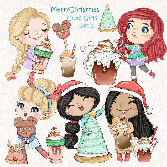 Christmas treats and girls set 2 Clipart , PNG file - 300 dpi